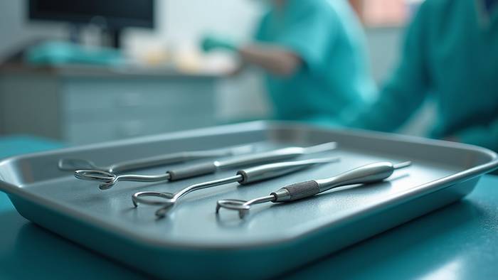 A tray displaying various dental tools.